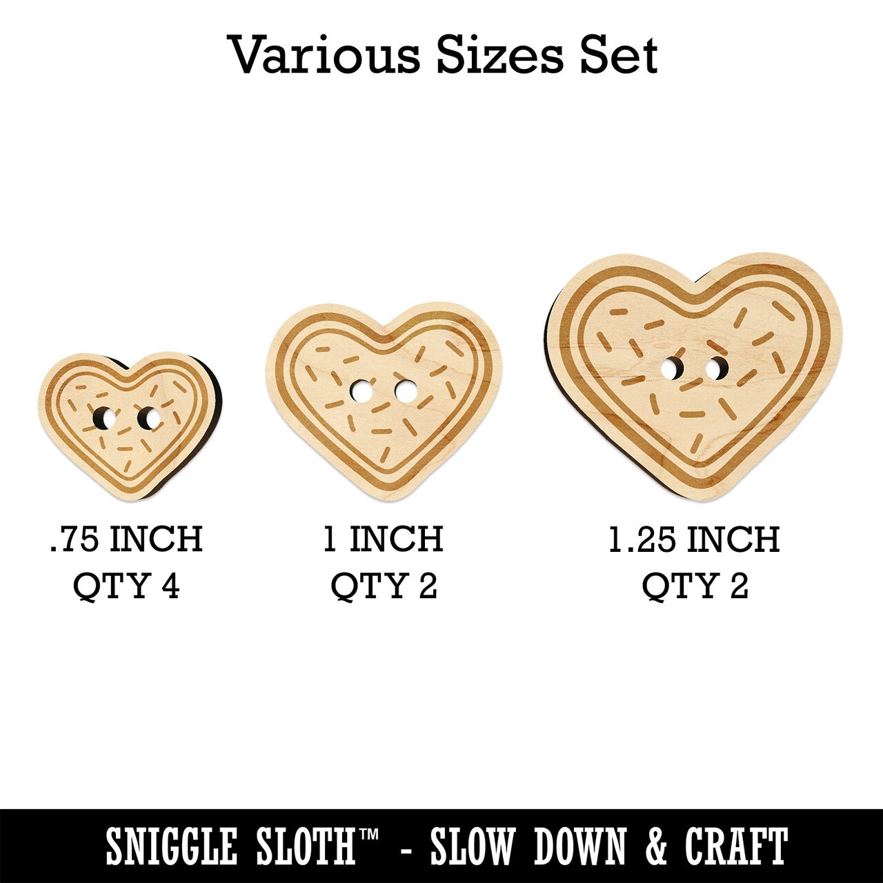 Heart Sprinkle Cookie Wood Buttons for Sewing Knitting Crochet DIY Craft